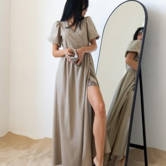 For stunning outfits in modern colors, Maxi linen wrap dress would be perfect this summer.